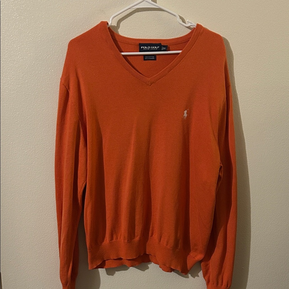 Polo Golf Ralph Lauren Men's Cotton/ Cashmere V-Neck Orange Sweater XL